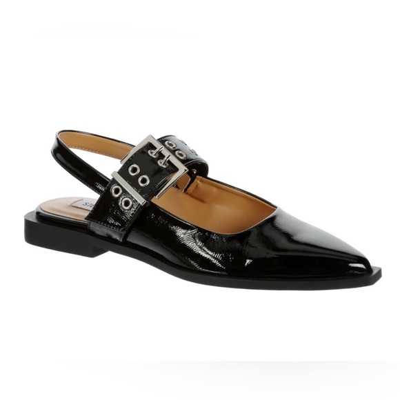 Steve Madden Black Womens Karson Slingback Flat‎ with Buckle - Picture 2 of 8